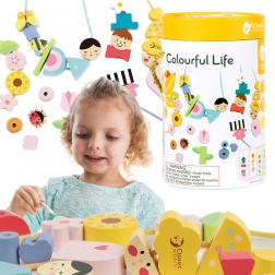 Classic World dřevěné navlékací korálky a oblékačky pro děti, 73 dílů