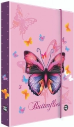 Box na sešity A5 Motýl – fialový laminovaný pořadač s gumičkou
