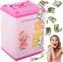 Dětský trezor na PIN kód pro mince a bankovky - růžový