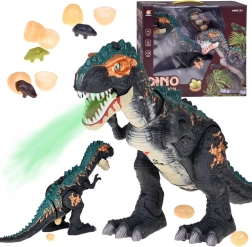 Velký interaktivní dinosaurus T‑Rex s párou, světly a zvuky, klade vajíčka