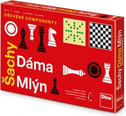 Dino Šachy, Dáma a Mlýn – dřevěná sada 3 v 1