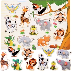 Dřevěné vkládací puzzle džungle s úchyty, 11 dílků