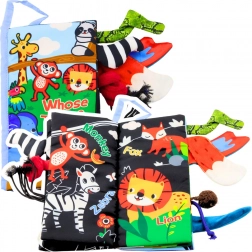 Měkká vzdělávací šustivá knížka Zvířátka Ocas pro kojence modrá