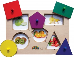 Just Jigsaws Dřevěné deskové puzzle Tvary a paměť 6 dílů a 4 předlohy