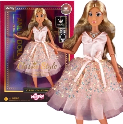Panenka Lily 30 cm s dlouhými blond vlasy v růžových šatech a bižuterií