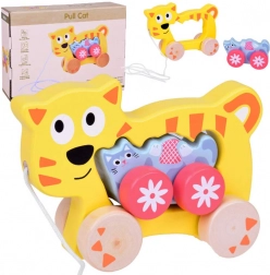 Dřevěné tahací koťátko 2v1 – rodinka na kolečkách