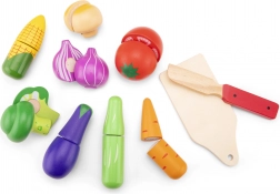 Dřevěná sada na krájení zeleniny s košíkem