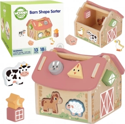 woopie green dřevěný farma sorter tvarů a barev, 13 dílů