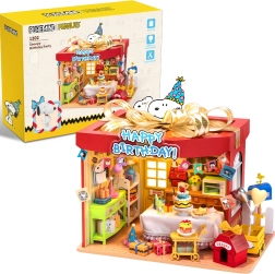 Puremind dřevěný 3D puzzle model Peanuts Birthday Party SNOOPY s LED