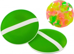 Zručnostní hra s kulatými pálkami a míčkem se sacími šálky zelená