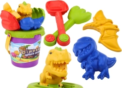 Sada na písek s dinosauřími formičkami – kbelík, lopatka a hrábě