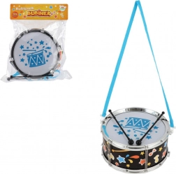 Plastový bubínek s popruhem a paličkami 23 × 10 cm