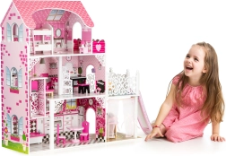 Dřevěný domeček pro panenky se skluzavkou