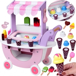 Dřevěný pastelový zmrzlinový stánek na kolečkách s 8 druhy zmrzlin