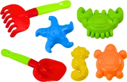 Sada hraček na písek s lopatkou, hráběmi a formičkami