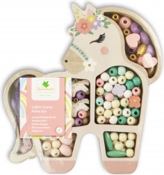 Dřevěné pastelové korálky Jednorožec, 170 ks