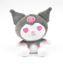 Plyšová hračka Kuromi 32 cm – šedá s jahodou (HELLO KITTY kolekce)