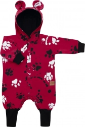 kojenecký bavlněný overal s kapucí a oušky new baby paw tmavě růžový