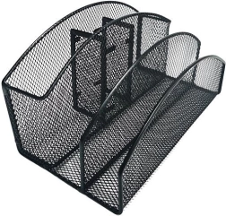 Kovový stolní organizér, 5 přihrádek, černý