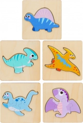 Dřevěná skládačka Puzzle Dinosauři 11 x 11 cm