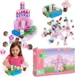 Magnetické stavební kostky 96 ks – růžový zámek s princeznou