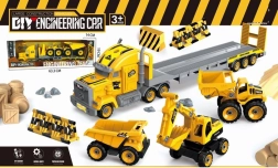 Nákladní auto – odtahovka se stavebními vozidly