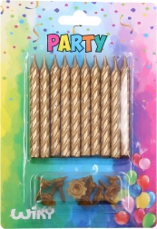 narozeninové svíčky se stojánky zlaté 10 ks