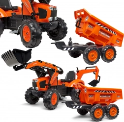Šlapací traktor KUBOTA s přívěsem a čelním nakladačem FALK