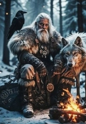 Diamantové malování severský válečník s vlkem 30 × 40 cm