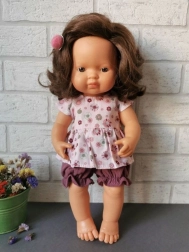 Tunika a kalhotky pro panenku 38 cm růžové rozetky