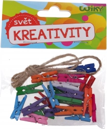 Barevné mini kolíčky 2,5 cm s provázkem, 25 ks
