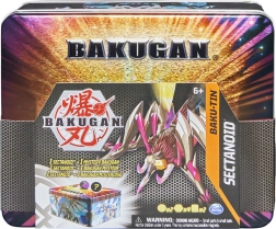 Bakugan Baku-Tin plechová krabička na sbírku + 2 figurky a karty Sectanoid
