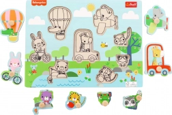 Dřevěné vkládací puzzle Fisher-Price zvířátka, 8 dílků