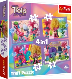 Trefl puzzle Trollové 3: barevné dobrodružství 4v1 (35, 48, 54, 70 dílků)