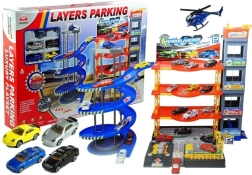 Víceúrovňová garáž s autíčky a vrtulníkem