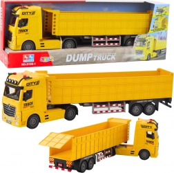 Žlutá nákladní přepravní autíčko s návěsem a zvukovými efekty