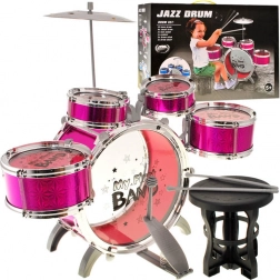 Dětská bicí souprava 5 dílů s židličkou – Růžová