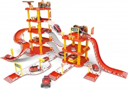 velká hasičská parkovací garáž se čerpací stanicí, 4 patra, 100 dílů