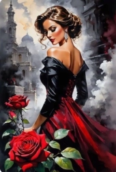 Diamantové malování žena s růžemi ve městě 30 × 40 cm