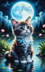 Diamantové malování Kočka u rybníka 30x40 cm