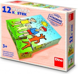 Dřevěné kostky Pejsek a kočička – 12 kostek