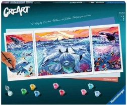 malování podle čísel ravensburger creart – delfíni při západu slunce
