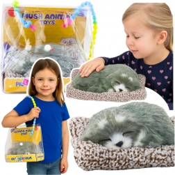 Spící husky na polštářku s měkkým kožíškem a zvuky, přenosná taška