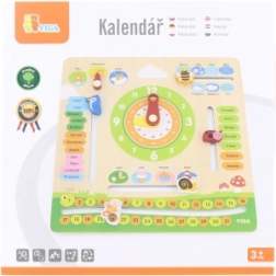 Dřevěný výukový kalendář s hodinami Viga – Česky