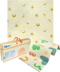 Velká oboustranná skládací pěnová podložka HUMBI 200 × 180 cm XPE se vzory slunce a měsíce