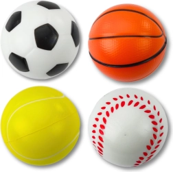 Sada pěnových sportovních míčků 6 cm – fotbal, basketbal, tenis, baseball (4 ks)