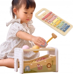 viga dřevěná vyťukávací lavice a xylofon 2v1