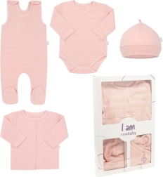 4dílná novorozenecká sada NEW BABY I AM, růžová, vel. 56 (0–3 m)