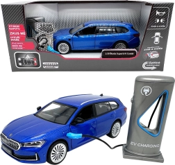 Kovový model Škoda Superb IV Combi s nabíjecí stanicí, modrý 1:35