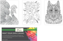 Předtištěné plátno pro malování 20 × 15 cm – vlk, páv a kytice